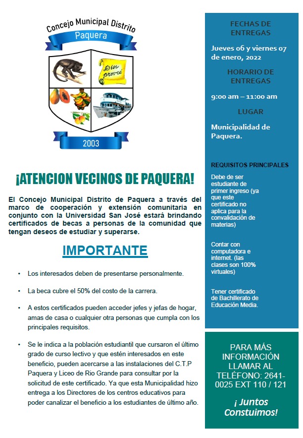 Información sobre becas en conjunto con la Universidad San José